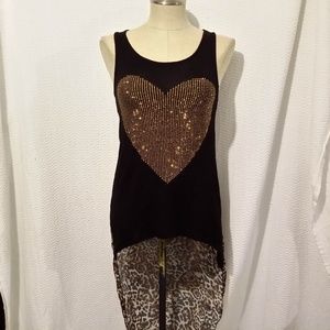 OCASION BEADED HEART  BLACK/ANIMAL PRINT TUNIC